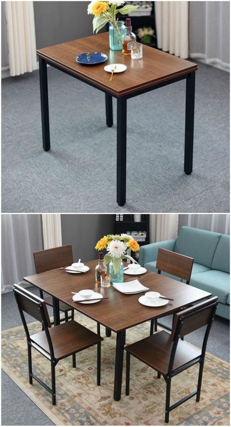 27 amazing dining table ideas for small spaces - Living in a shoebox Table Chairs Design, Tiny Dining Rooms, Wallpaper Decor Bedroom, Dining Table Ideas, Small Table And Chairs, Farmhouse Dining Set, Dining Table With Storage, Chairs Design, Industrial Dining Table