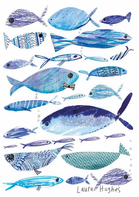 fish . Laura Hughes, Illustration Kunst, Fish Illustration, Tassen Design, Blue Fish, Arte Animal, Art And Illustration, Fish Design, Fish Art