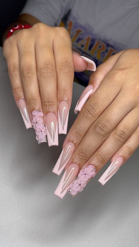 3d Flower Nails, White French Tip, Dope Nail Designs, Vacation Nails, Long Acrylic, Marble Nails, Acrylic Nails Coffin, Cute Nail Designs, 3d Flowers