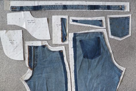 Compare jeans pattern pieces to these to achieve possible mom jeans. Sew Jeans Pattern, Free Jeans Sewing Pattern, Jeans Pattern Sewing, Jean Pattern, Jeans Refashion, Mens Shirt Pattern, Diy Clothes Patterns, Jeans Pattern, Trousers Pattern