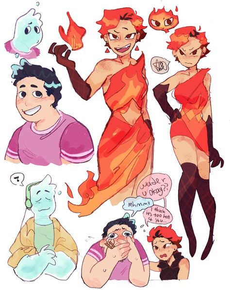 Ember Elemental, Duo Poses, Fire Dress, Walpapers Cute, Human Version, Drawing Styles, Dreamworks Movies, Arte Van Gogh, Arte Disney