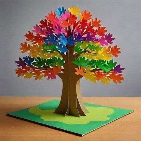 Learn and rock 3d Tree Craft, Paper Tree Craft, Tree Craft Ideas, Soft Board Decoration, Origami Butterfly Easy, Rainforest Theme, School Kids Crafts, Fox Crafts, Kids Worksheets