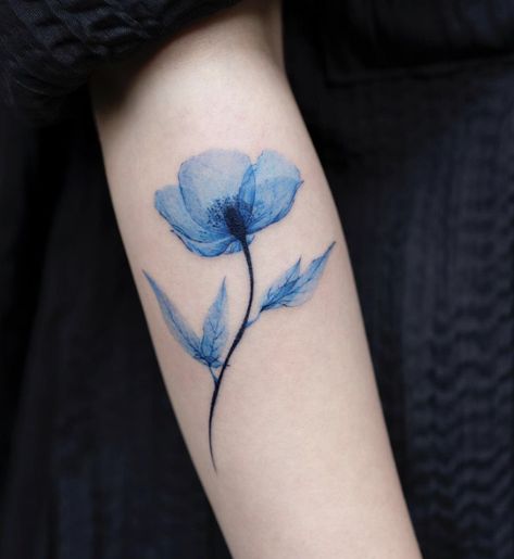 X Ray Tattoo, China Sorrows, Watercolor Poppy Tattoo, Purple Flower Tattoos, Blue Flower Tattoos, Blue Ink Tattoos, Flower Tattoo On Ribs, Cosmos Tattoo, Ray Tattoo