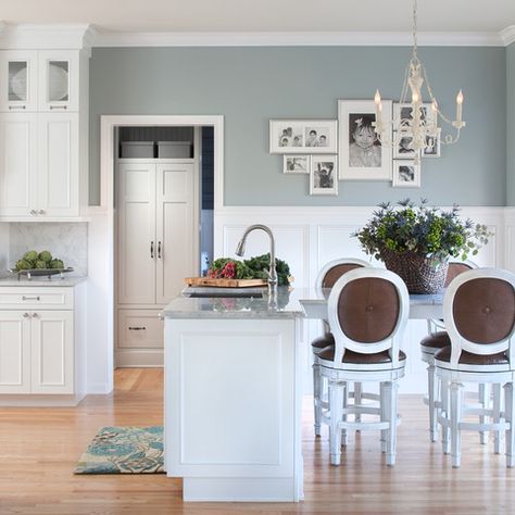 Benjamin Moore Tranquility Kitchen Design Ideas, Pictures, Remodel and Decor Grayish Blue Paint Colors, Mount Saint Anne, Blue Gray Paint Colors, Saint Anne, Living Colors, Kitchen New York, Blue Gray Paint, Cleaning Stuff, Office Color