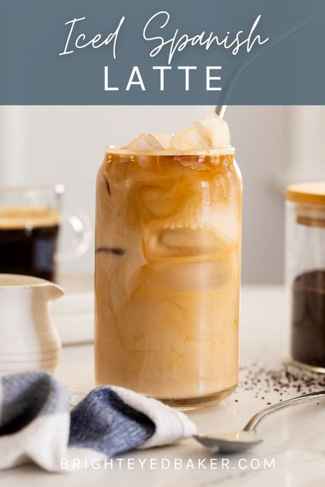 If you’ve been searching for a refreshing new way to enjoy your morning coffee, give this Iced Spanish Latte recipe a try! It’s SO EASY, only takes 3 ingredients (plus ice!) and has just the right balance of milky sweetness and rich espresso flavor. It's a slightly more mellow spin on Vietnamese iced coffee that's perfect for warm weather! Spanish Iced Latte, Summer Latte Recipes, Spanish Latte Iced, Spanish Latte Recipe, Spanish Coffee Recipe, La Lechera Recipes, Coffee Banana Bread, Vegan Sweetened Condensed Milk, Espresso Recipe