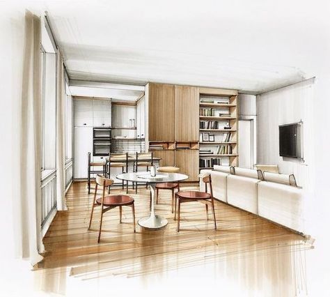 Transforming All Types of Spaces through the Skill of Sketching Interior Design Procreate, Living Room Sketch, Kitchen Sketch, Interior Architecture Sketch, Interior Design Sketchbook, Interior Sketches, Furniture Design Sketches, Interior Design Renderings, Interior Architecture Drawing