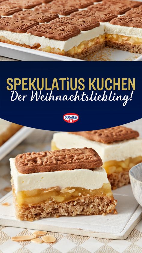 Ein leckerer Spekulatius Kuchen mit lockerem Mandel-Biskuitboden, Apfelfüllung, cremiger Sahne und knusprigen Spekulatius - Spekulatius Kuchen Rezept. Dr. Oetker Rezepte, Weihnachtsrezepte, Weihnachtsplätzchen, Weihnachten Mitbringsel, Weihnachtsdessert, Weihnachtsklassiker, Vanillekipferl, Nussecken saftig, Spekulatiuskuchen, Spitzbuben, Weihnachtstiramisu, Spekulatius Tiramisu, Mürbeteig Plätzchen, Himmelsboten, Spekulatius Dessert, Bratapfel Marmelade, Kokosmakronen, Bratapfel Tiramisu Winter Desserts, Home Bakery, Healthy Kitchen, Rigatoni, No Bake Desserts, Christmas Food, Baking Recipes, Sweet Treats, Food And Drink