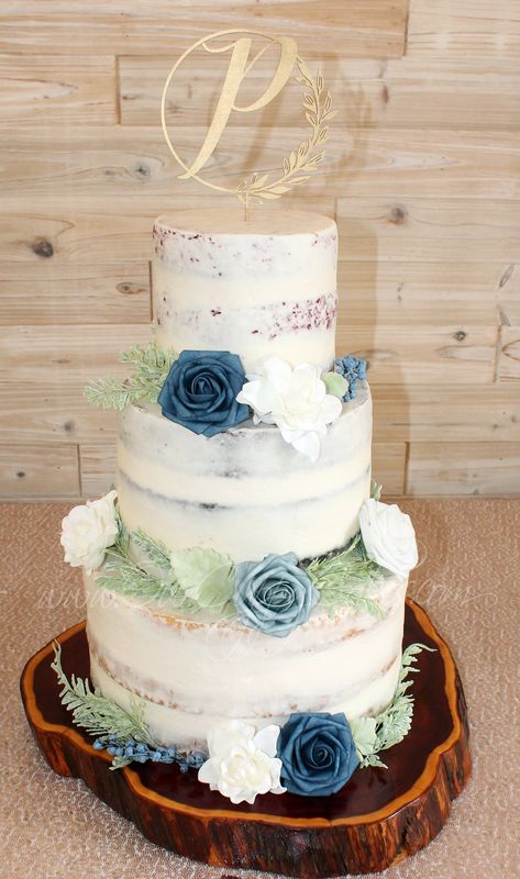 Dusty Blue Boho Wedding Cake, Simple Wedding Cake Blue Flowers, Rustic Dusty Blue Wedding Cake, Blue Boho Wedding Cake, 3 Tier Wedding Cake Dusty Blue, Sage Green And Blue Wedding Cake, Slate Blue Wedding Cake, Dusty Blue And Lavender Wedding Cake, Rustic Wedding Cake Blue