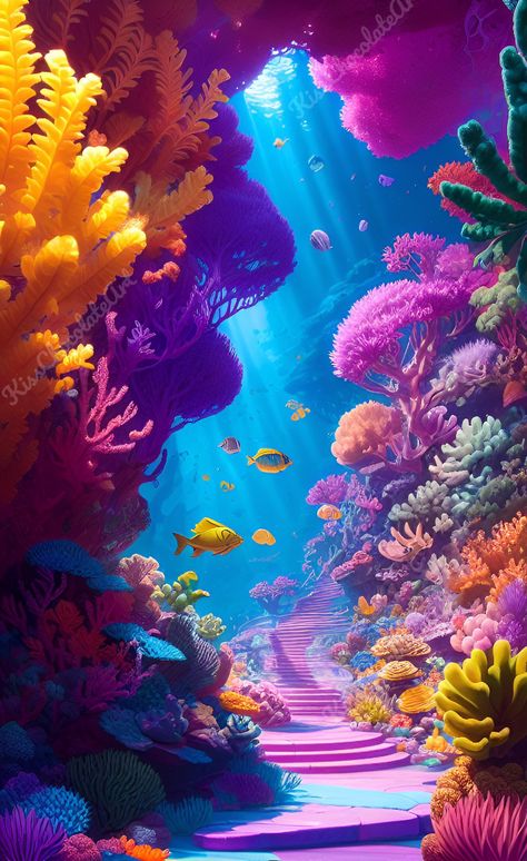 Coral Reef Fantasy Art, Coral Reef Character Design, Coral Reef Astethic, Painted Coral Reef, Ocean Coral Reef Aesthetic, Coral Reef Underwater, Coral Reefs Art, Underwater Coral Reef Painting, Coral Ocean Aesthetic