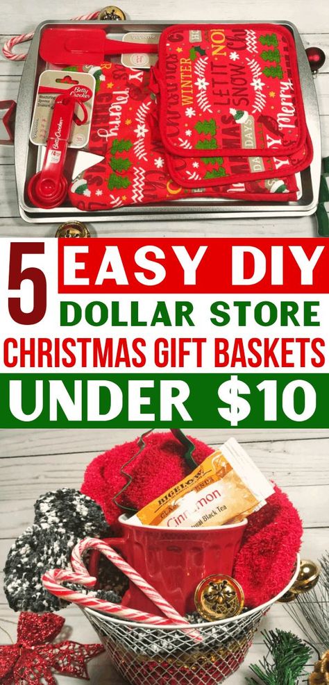 These DIY gifts from the Dollar Store are so EASY!  Now I have some Christmas gift basket ideas from the Dollar Tree Under $10! Thanks for the cute & cheap holiday gifts!!    #christmasgifts #christmasgiftsideas #christmas #holidaygifts #diy #gifts Cheap Christmas Gift Baskets, Cheap Holiday Gifts, Cheap Christmas Gift, Dollar Store Gifts, Inexpensive Holiday Gifts, Diy Gifts Cheap, Dollar Tree Gifts, Christmas Gift Baskets Diy, Homemade Holiday Gifts