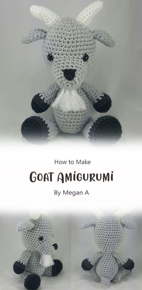 Crochet Mountain Goat Pattern, Mini Goat Crochet Pattern Free, Goat Lovey Crochet, Free Crochet Goat Amigurumi, Goat Amigurumi Free Pattern, Crochet Goats Free Pattern, Goat Crochet Pattern Free, Crocheted Goat, Goat Crochet Pattern