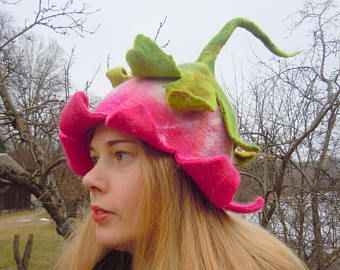 Sauna Hat, Teapot Cover, Pixie Hat, Flower Hat, Funny Hats, Felt Wool, Unique Hats, Elf Hat, Flower Hats