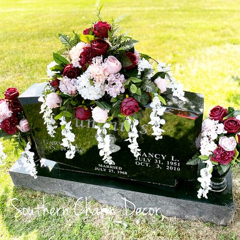 Saddle Flowers For Tombstone Diy, Memorial Day Flowers, Memorial Day Flowers For Grave Diy, Tombstone Saddle Arrangements, Memorial Day Flowers For Grave, Flower Arrangements For Graves, Headstone Saddle Arrangements Diy, Headstone Flowers, Memorial Day Grave Decorations