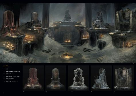 Dark Souls 3 Concept Art - Firelink Shrine Concept Art Fantasy Shrine Concept Art, Firelink Shrine Dark Souls 3, Sacrificial Altar Concept Art, Ritual Concept Art, Dark Souls Environment, Shrine Concept Art, Dark Souls Locations, Firelink Shrine, Poseidon Temple