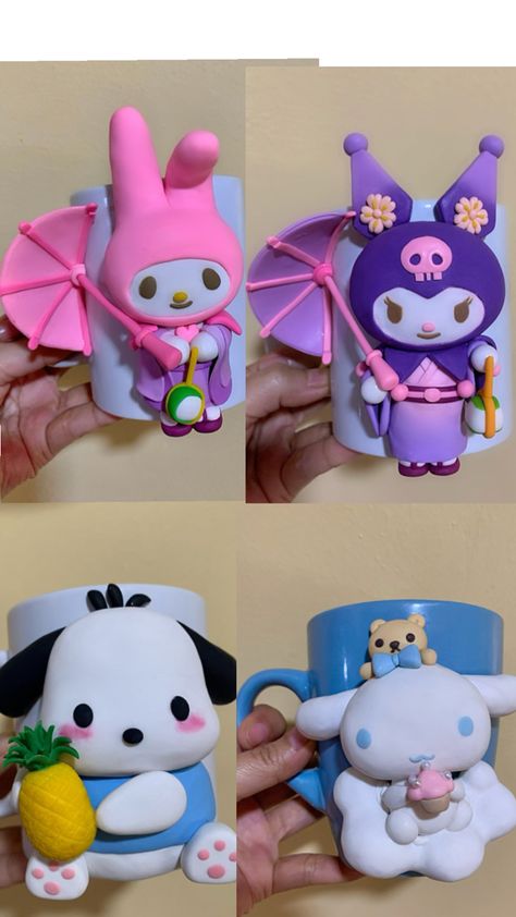 Polymer Clay Sanrio Characters My Melody, Cinnamoroll, Kuromi and Pochacco Kuromi Clay, Kuromi And Pochacco, Sanrio Characters My Melody, My Melody Cinnamoroll, Cinnamoroll Kuromi, Melody Cinnamoroll, Sanrio Characters, My Melody, Diy Clay