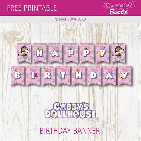 Free Printable Gabby’s Dollhouse Birthday Banner | Birthday Buzzin Gabby’s Dollhouse Printable, Gabys Dollhouse Birthday Party, Gabby Dollhouse Free Printable, Free Gabby Dollhouse Printables, Gabbys Dollhouse Birthday Party Free Printables, Gabbys Dollhouse Free Printables, Gabbys Dollhouse Birthday Party Decor Diy, Gaby's Dollhouse Birthday, Diy Gabby Dollhouse Birthday Party