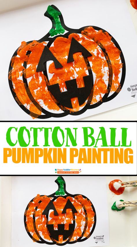 Cotton Ball Crafts, Kids Fall Crafts, Easy Kid Activities, Kids Motor Skills, Art Plan, Puff Paint, Painting Activities, Pumpkin Art, Fall Party