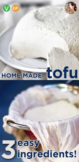 Homemade Tofu is easy to make, cheap, nutritious but it is the nutty flavor, floral scent and creamy texture that will sell you on making your own tofu part of your weekly routine. Homemade tofu with 3 easy ingredients that tastes better and is way cheaper then any store bought. Soak soybeans, make soy milk, add lemon juice! Diy Tofu, Homemade Tofu Recipes, Soy Bean Recipes, Making Tofu, How To Make Tofu, Make Tofu At Home, How To Make Tofu At Home, How To Make Soy Milk, Make Your Own Tofu