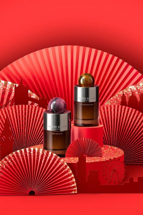 Lux produced these gorgeous photographs for Molton Brown's 2023 Chinese New Year campaign. Our team masterfully designed the set to emphasise the festive setting as well as the products.#advertising #video #videoproduction #motioncontrol #productshot #campaign #photography #beauty #skincare #perfume #fragrance Chinese New Year Campaign, New Year Campaign, 2023 Chinese New Year, Advertising Video, Chinese Fans, Campaign Photography, Gold Palette, Molton Brown, Still Life Photographers