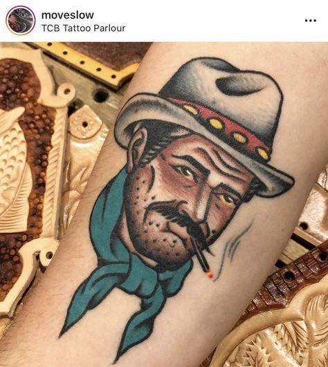 Traditional Tattoo Face, Open Book Tattoo, Traditonal Tattoo, Traditional Tattoo Man, Black And Grey Sleeve, Cowboy Tattoos, Traditional Tattoo Inspiration, American Traditional Tattoo Ideas, Traditional Tattoo Ideas