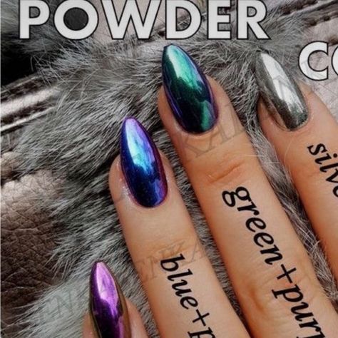 Iridescent Purple Nails, Purple Metallic Nails, Purple Chrome Nails Design, Fall Chrome Nail Colors, Fall Colors Nails, Metallic Nail Colors, Chrome Nail Colors, Daisy Acrylic Nails, Purple Chrome Nails