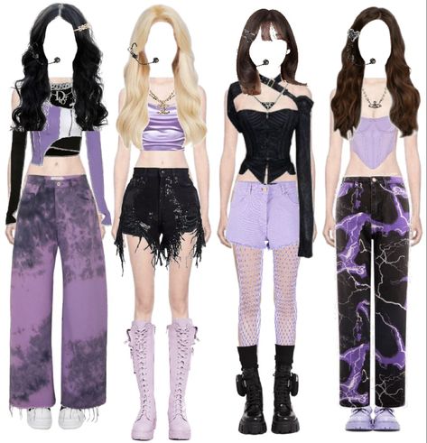 Lavender And Black Outfit, Lavender Slip Dress, Bp Outfits, Zombie Clothes, Blackpink Outfit, Ideas For Black Hair, Outfit Concert, Kpop Fits, Purple Outfits