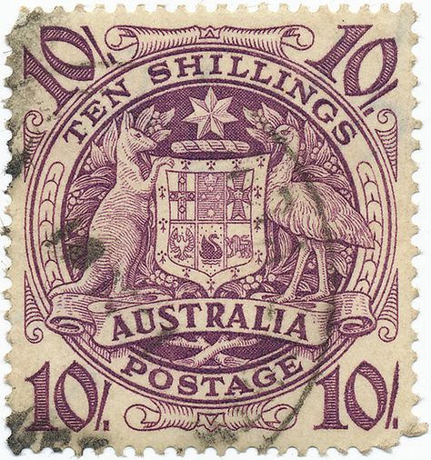 1949 Australian Stamp - Arms of the Commonwealth of Australia by alexjacque on Flickr. طوابع بريد, Postage Stamp Design, Going Postal, Old Stamps, Vintage Postage Stamps, Vintage Postage, Post Stamp, Postal Stamps, Vintage Stamps