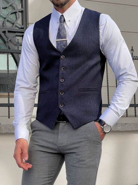 Bojoni Astoria Slim Fit Navy Blue Woolen Vest | BOJONI Men Vest Wedding Outfit, Mens Waistcoat Outfits, Navy Blue Waistcoat Men, Blue Waistcoat Men Outfit, Men’s Waistcoat, Mens Waistcoat Fashion, Vest For Men Wedding, Men Vest Outfits, Grey Pants Men