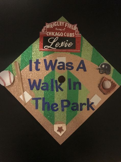 Graduation Cap Designs Softball, Baseball Graduation Cap Ideas, Graduation Cap Baseball Ideas, Sports Graduation Cap, Softball Graduation Cap, College Baseball Season Cap, School Spirit Sports Event Caps, Graduation Cap Designs Basketball, Kindergarten Cap Decoration Ideas