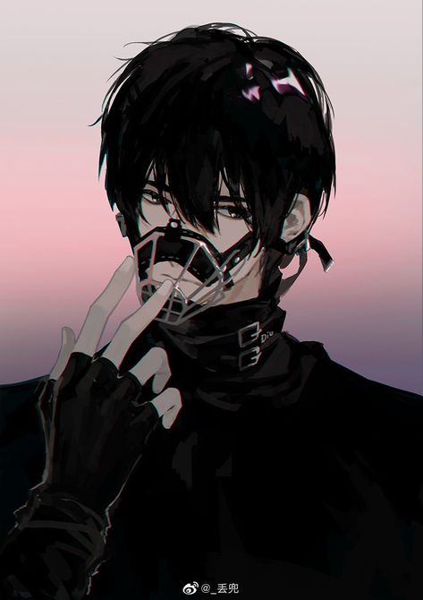 Blindfold Anime Guy, Muzzle Anime Guy, Goth Boy Art, Anime Goth Boy, Pjsk Oc, Emo Boy Anime, Emo Boy Art, Emo Anime Boy, Black Haired Anime Boy