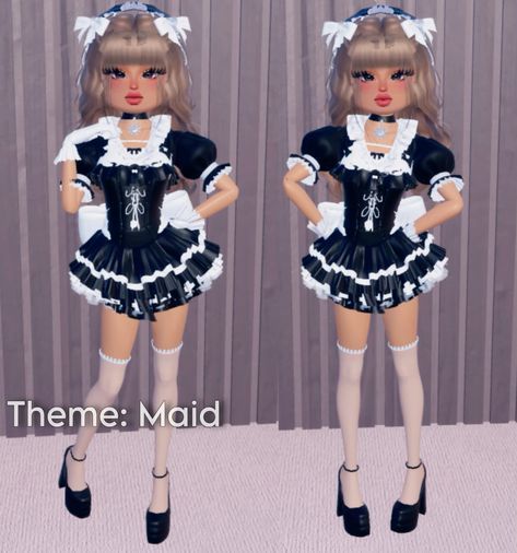 Maid Dress To Impress, Costume Party Dti Outfit, Going To Work Dti Outfit, Costume Party Dress To Impress Outfit, Party Dti Outfit Ideas, Work Dress To Impress, Dti Theme Going To Work, Dress To Impress Theme Costume Party, Party Dress To Impress Outfit