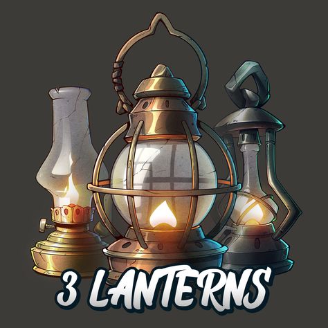 Lamp Concept Art, Modern Lantern, Stylized 3d, Bottle Drawing, Modern Lanterns, Lantern Head, Props Concept, Game Icons, Steampunk Lighting