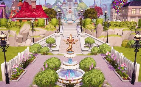 Ddlv Inspiration, Dreamland Ideas, Disney House Ideas, Disney Island, Deco Disney, Beast's Castle, Valley Game, Plaza Design, Cozy Games