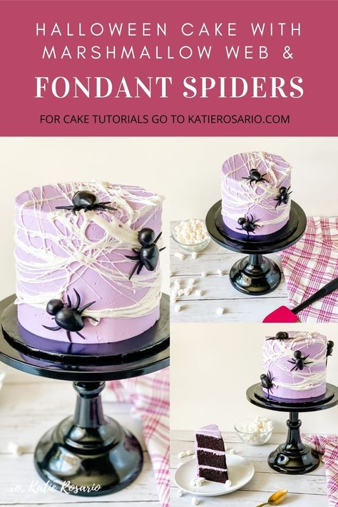 Halloween is an excellent time of year to experiment and step out of your comfort zone while baking and decorating cakes. Celebrate Halloween this year with this creepy crawly Spider Web Cake. Learn how to make this surprisingly simple Spider Web Cake! Halloween Spider Web Cake for Beginners Bakers #xokatierosario #katierosario #cakedecoratingtips #halloweencakeideas #spidercake Marshmallow Web, Cake For Beginners, Spider Web Cake, Cake Halloween, Black Fondant, Holiday Cake, Cake Hacks, Cake Decorating For Beginners, Cake Decorating Classes