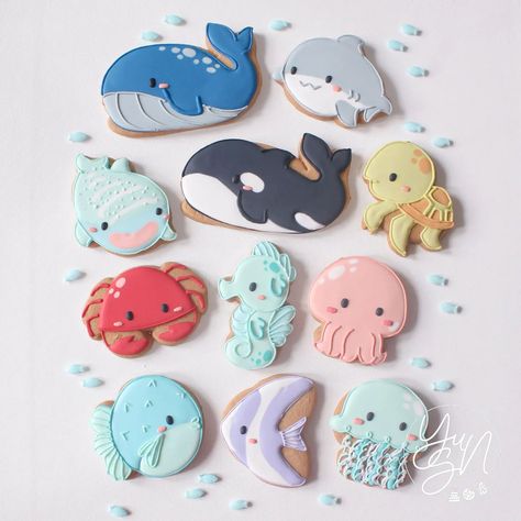 Under the Sea 🫧 sea animal collection 🩵 ✉️ DM / WA to order . . . #undertheseacookies #mermaidcookies #animalcookies #fishcookies #seaanimalcookies #sharkcookies #whalecookies #orcacookies #jellyfishcookies #instacookies #icingcookies #sugarcookies #decoratedsugarcookies #decoratedcookies #cookies #cookiedecorating #decoratedcookies #customcookies #sugarcookies #kukishias #kukis #buttercookies #sugarcookies #cookie Sea Animals Cookies, Ocean Theme Cookies, Under The Sea Cookies, Whale Cookies, Cookies Decoration, Ocean Baby Showers, Mermaid Cookies, Fish Cookies, Ocean Theme Birthday