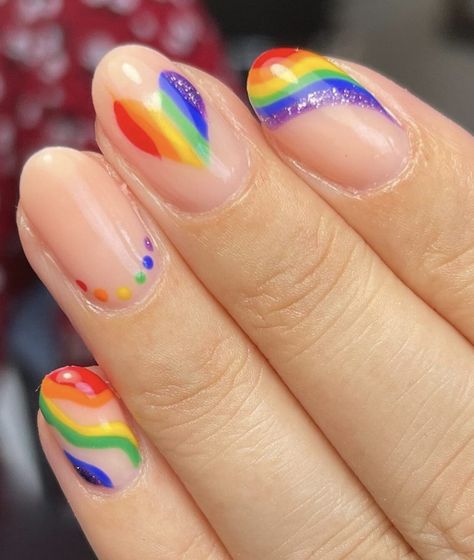 Pride Nails Short, Subtle Pride Nails, Lesbian Nails, Pride Nails Designs, Gay Nails, Pride Nail, Rainbow Nail Art Designs, Rainbow Of Possibilities, Fresh Nails