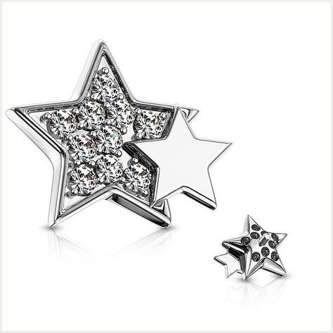 Double Star Surgical Steel Dermal Anchor Top Dermal Piercing Jewelry, Dermal Anchor, Silver Nose Ring, Dermal Piercing, Labret Studs, Crystal Stars, 14kt Gold, Piercing Jewelry, Silver Studs