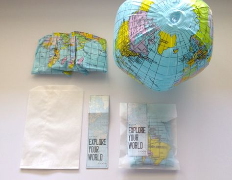 Globe Blow-up Ball Favor from an "Explore Your World" Travel Birthday Party via Kara's Party Ideas | KarasPartyIdeas.com | The Place for All Things Party! (5) World Map Birthday Theme, Around The World Party Favors, Wanderlust Birthday Party Theme, Countries Of The World Birthday Party, Geography Birthday Party, Travel Party Food, Travel Birthday Party Theme, Travel Theme Birthday Party, Around The World Birthday Party