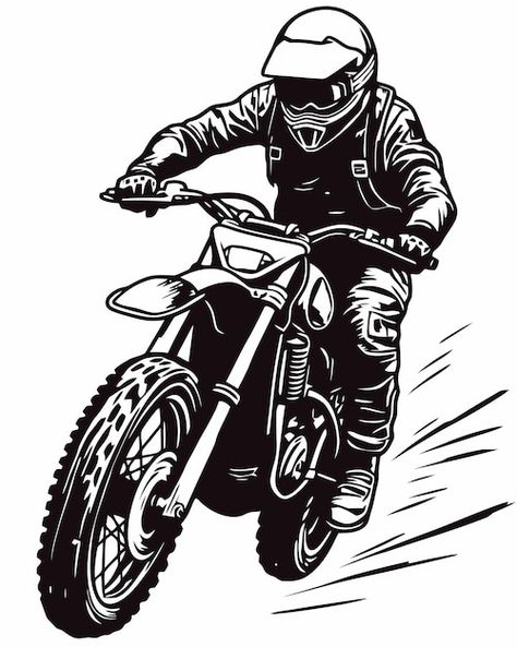 Vecteur une illustration en noir et blan... | Premium Vector #Freepik #vector #enduro #moto-cross #moto-sport #moto Motocross Vector, Cross Moto, Moto Cross, White Illustration, Black And White Illustration, Sport Bikes, Dirt Bike, Motocross, Premium Vector