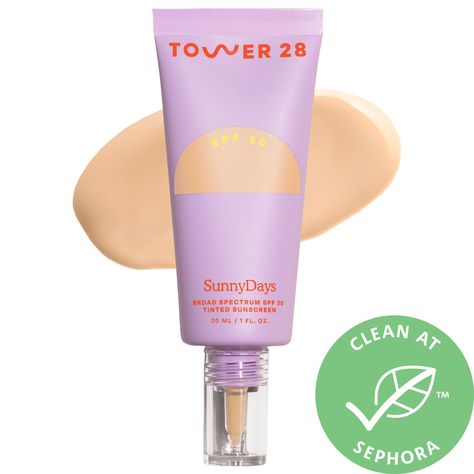 SunnyDays SPF 30 Tinted Sunscreen Foundation - Tower 28 Beauty | Sephora Tower 28 Sunny Days, Tower 28 Skin Tint, Tower 28 Tinted Sunscreen, Violet Moodboard, Pricky Pear, Sephora Wishlist, Sunscreen Foundation, Tower 28 Beauty, Preppy Brands