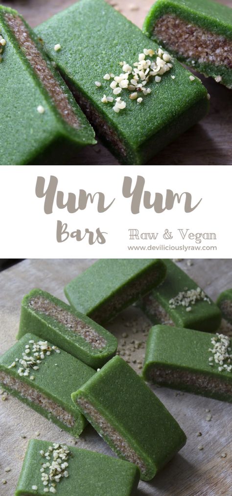 #raw #vegan Yum Yum Bars via @deviliciouslyr Raw Vegan Breakfast, Raw Vegan Snacks, Vegetarian Nutrition, Vegan Protein Bars, Raw Vegan Desserts, Vegan Bar, Raw Recipes, Vegan Raw, Healthy Vegan Snacks