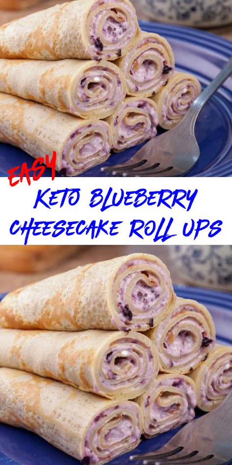 gluten free  blueberry cheesecake roll ups recipe for low carb ketogenic diet Keto Fruit Roll Ups, Low Carb Crescent Roll Recipes, Low Carb Breakfast Wraps Tortillas, Keto Crepes Filling, Low Carb Breakfast Ideas On The Go, Low Carb Filling Snacks, Bariatric Sweet Treats, Low Carb Blueberry Recipes, Blueberry Keto Recipes