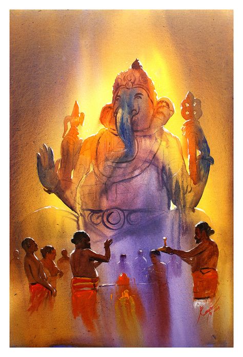 ArtStation - Watercolor Paintings, MV RENJU Ganesha Art Illustration, Om Art, Ganesh Art Paintings, Boho Art Drawings, Lord Ganesha Paintings, Ganesh Art, Hinduism Art, Devi Durga, Ganesha Painting