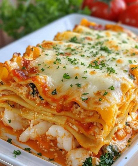 Jamie Oliver Recopes | 🍤 Garlic Butter Shrimp Scampi Lasagna 🍋 | Facebook Lasagna Seafood, Jamie Oliver Scruffy Lasagna, Garlic Butter Shrimp Scampi Lasagna, Valerie Bertinelli Lazy Lasagna, Bon Appetit Lasagna, Lasagna Ingredients, Butter Shrimp, Garlic Butter Shrimp, Large Shrimp