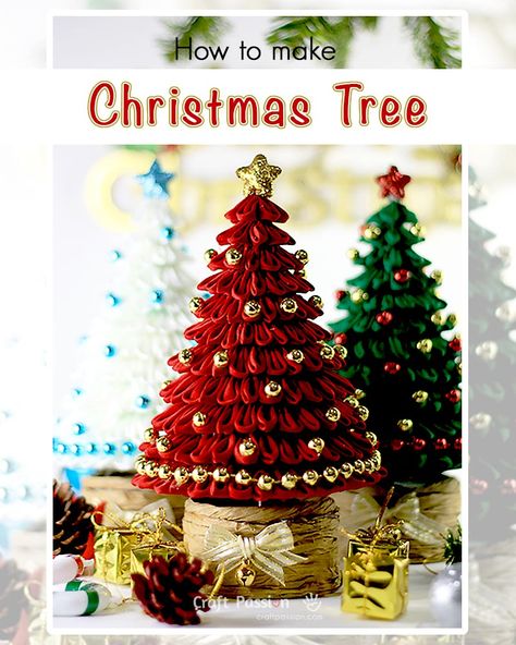 Fabric Trees Christmas Diy, Fabric Christmas Tree Pattern, Diy Fabric Christmas Tree, Yarn Crafts Crochet, Fabric Tree, Edible Crafts, How To Make Christmas Tree, Fabric Christmas Trees, Folded Fabric