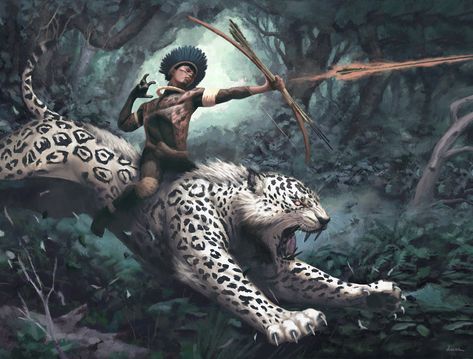 ArtStation - Iberê and Legendary jaguar, Guilherme Da Cas Arte Heavy Metal, Amazing Books, Arte 8 Bits, Fantasy Warrior, Animal Companions, Arte Fantasy, Fantasy Artwork, Creature Art, Dark Fantasy Art