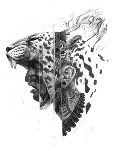 Aztec Warrior Tattoo, Aztec Artwork, Jaguar Tattoo, Mayan Tattoos, Aztec Tattoo Designs, Maya Art, Aztec Culture, Muster Tattoos, Aztec Tattoo