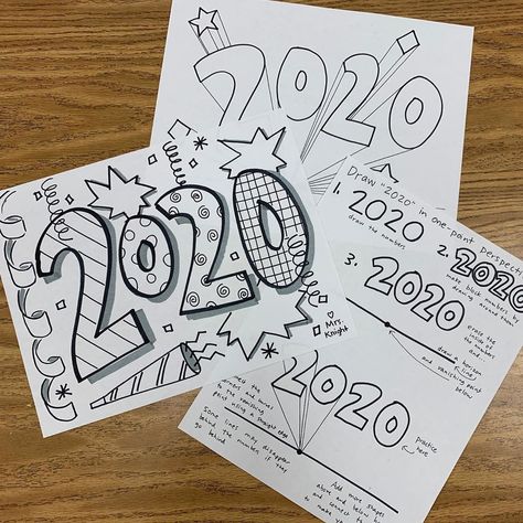 Mrs. Hope Knight on Instagram: “Just uploaded this free 2020 packet for your new year drawing lesson - includes a warm-up to perspective drawing for your older kids and an…” New Year Drawing, New Year's Drawings, New Year Art, Directed Drawing, Drawing Lesson, Perspective Drawing, Arts Ed, Drawing Lessons, Holiday Art