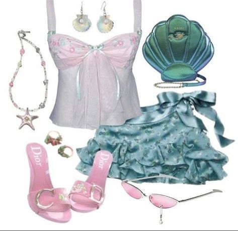 Fantasia Outfit Ideas, Seacore Outfit, Outfit Outline, Beach Gyaru, Y2k Instagram, Ashlynn Ella, Pink Pink Pink, Mermaid Core, Mermaid Outfit