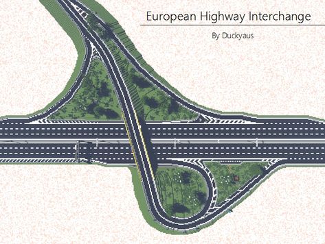 Highway Interchange Design, Minecraft City Roads Design, Minecraft City Roads, Roads Minecraft, Minecraft Road Design, Minecraft European City, Minecraft Highway, Minecraft City Road, Minecraft Roads Design